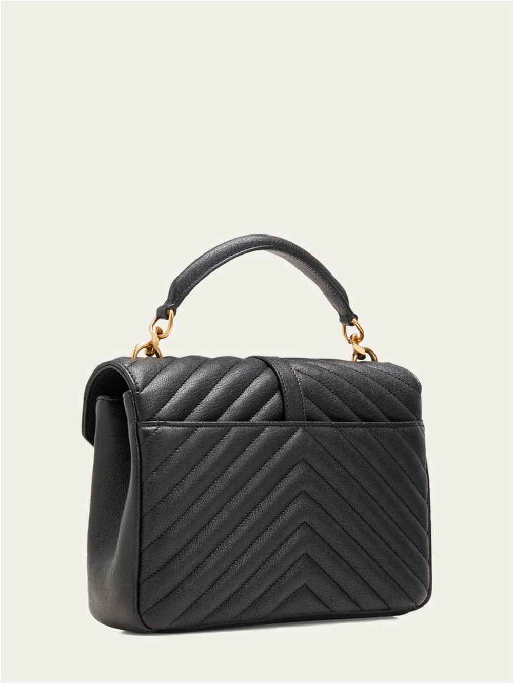 Black Quilted Leather Satchel with Gold  Hardware - Picture 2 of 10